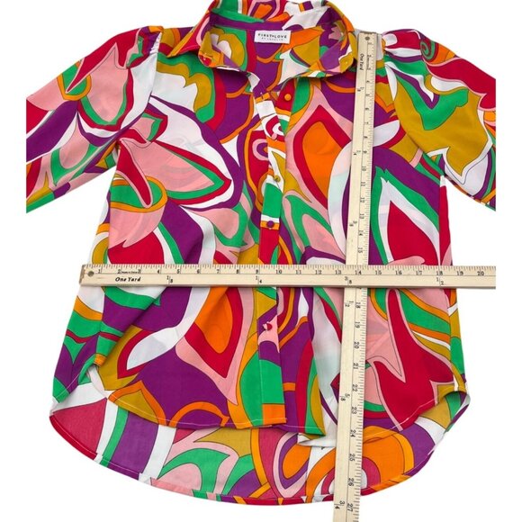 First Love Women's Long Sleeve Button Down Shirt Multicolor Retro sz Small NWOT - Picture 2 of 5